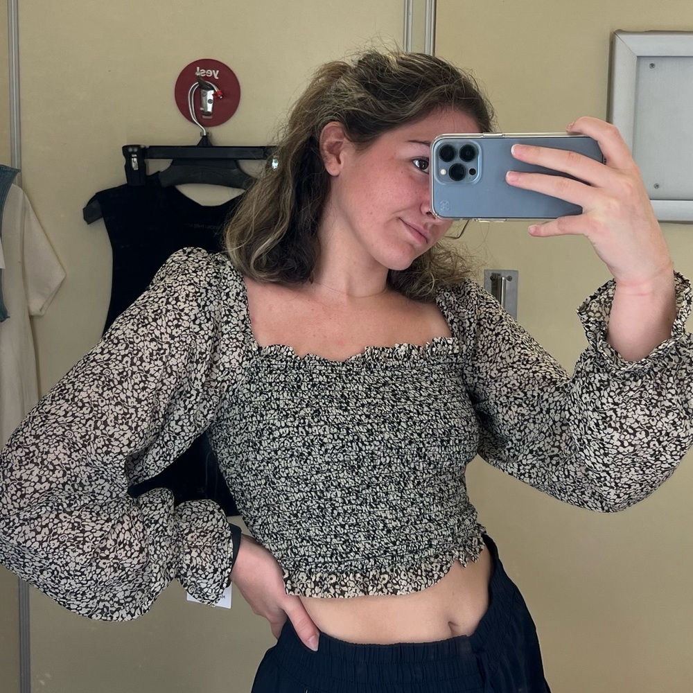 Black and Cream Floral Blouse